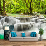 Tropical Small Waterfall Mural Green and White Living Room Wall Art, Custom Made Clearhalo 'Wall Decor' 'Wall Mural' 1171548