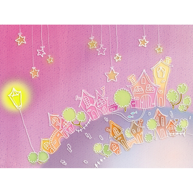 Starry Night Castle Wall Mural Cartoon Stain Proof Kids Bedroom Wall Art, Made to Measure Clearhalo 'Wall Decor' 'Wall Mural' 1171595