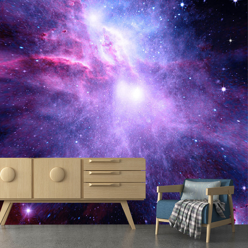 Purple Nebula Wall Murals Space Novelty Stain-Proof Wall Covering for Childrens Room Purple Clearhalo 'Wall Decor' 'Wall Mural' 1171617