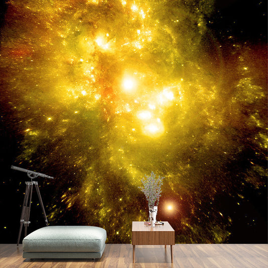 Yellow Nebula Wallpaper Murals Stain-Resistant Wall Decor for Bedroom, Non-Woven Fabric Clearhalo 'Wall Decor' 'Wall Mural' 1171629