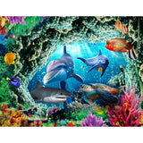 Tropix Undersea World Sharks Murals Blue and Green Waterproof Wall Covering for Boys Room Clearhalo 'Wall Decor' 'Wall Mural' 1171640