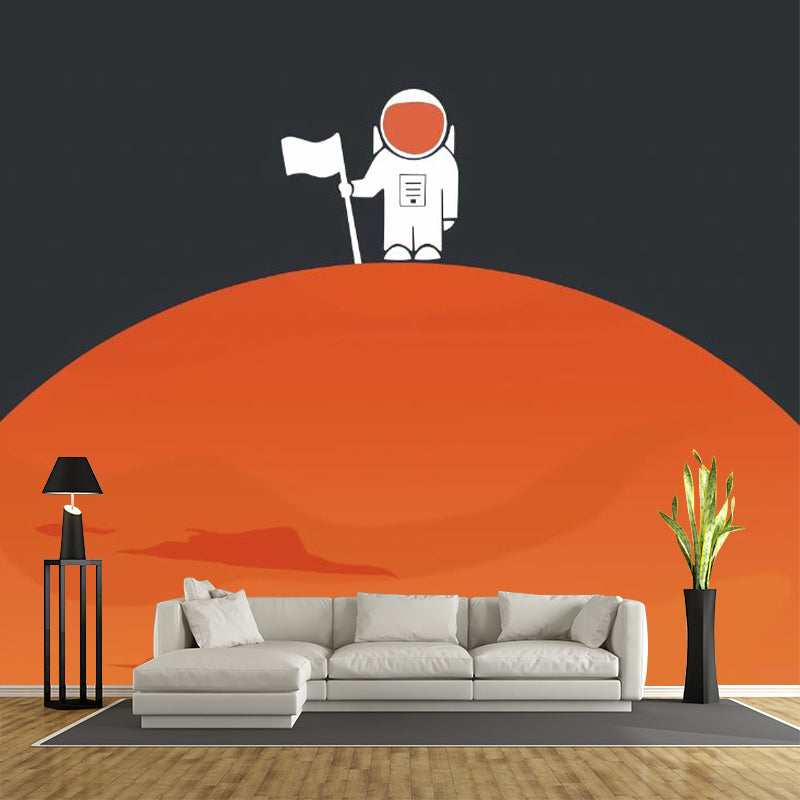 Black-Orange Cartoon Wall Murals Whole Spaceman Patterned Wall Decor for Kids Room Clearhalo 'Wall Decor' 'Wall Mural' 1171668