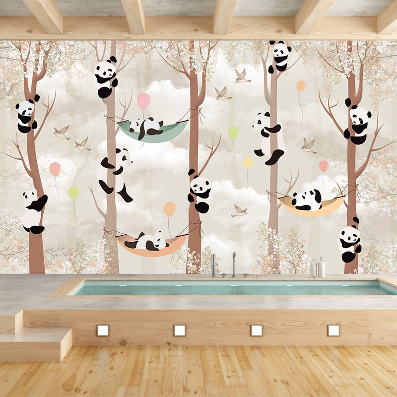 Large Panda Wall Paper Murals Light Brown Non-Woven Material Wall Art, Stain Proof, Custom Made Light Brown Clearhalo 'Wall Decor' 'Wall Mural' 1171677