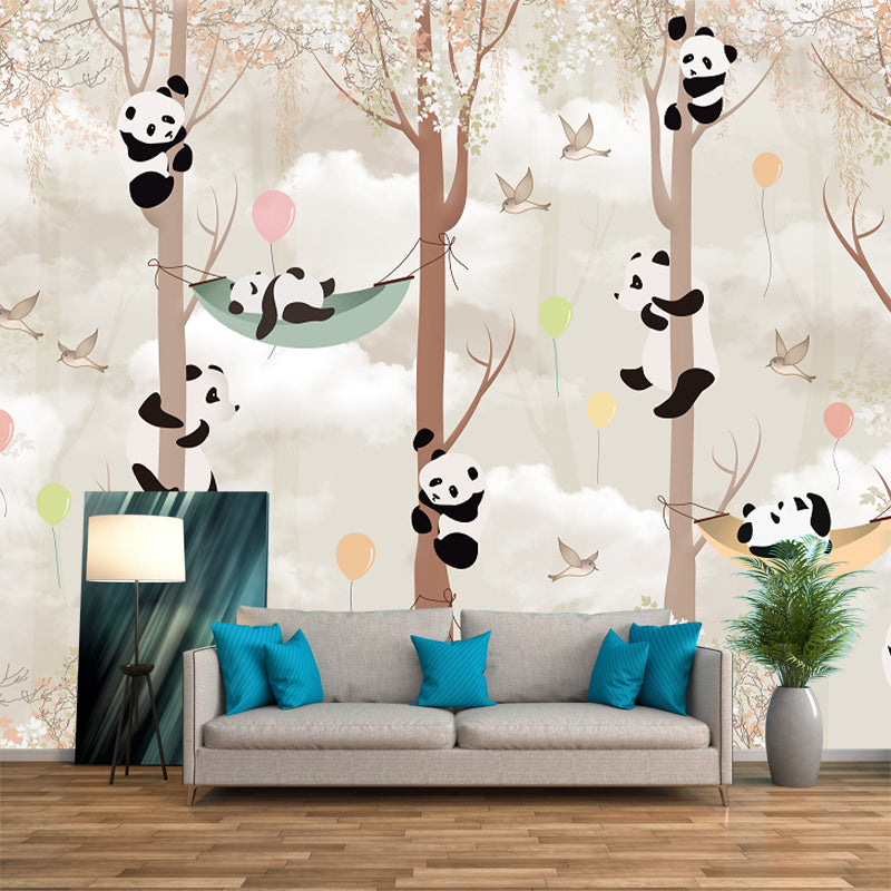 Large Panda Wall Paper Murals Light Brown Non-Woven Material Wall Art, Stain Proof, Custom Made Clearhalo 'Wall Decor' 'Wall Mural' 1171678