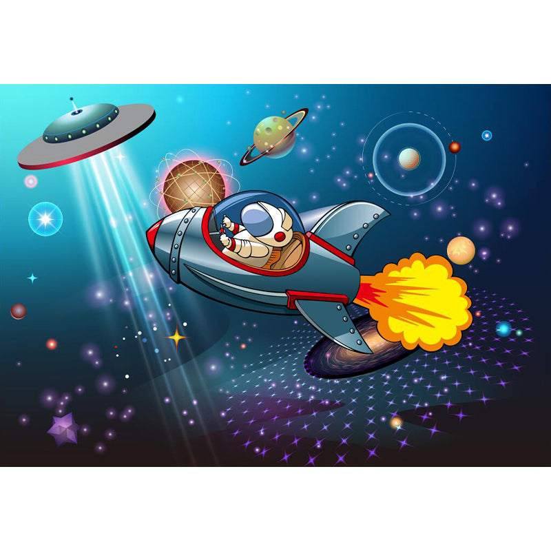 Blue Childrens Art Wall Murals Large Cartoon Astronaut Patterned Wall Decor for Nursery Clearhalo 'Wall Decor' 'Wall Mural' 1171785