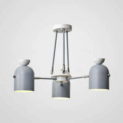 Macaron Loft Cup Pendant Light Metallic 3/6 Heads Chandelier in Candy Color for Living Room 3 Grey Clearhalo 'Ceiling Lights' 'Chandeliers' 'Modern Chandeliers' 'Modern' Lighting' 117198