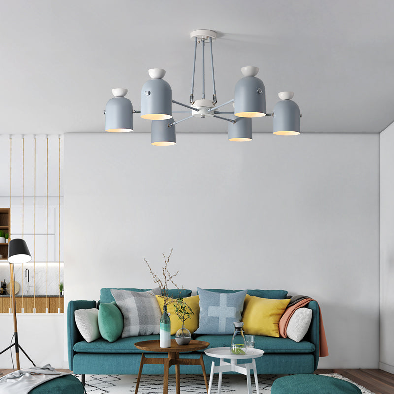 Macaron Loft Cup Pendant Light Metallic 3/6 Heads Chandelier in Candy Color for Living Room Clearhalo 'Ceiling Lights' 'Chandeliers' 'Modern Chandeliers' 'Modern' Lighting' 117199