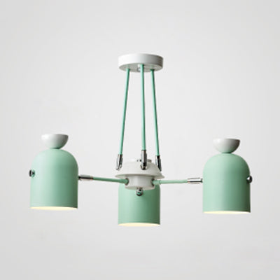 Macaron Loft Cup Pendant Light Metallic 3/6 Heads Chandelier in Candy Color for Living Room 3 Green Clearhalo 'Ceiling Lights' 'Chandeliers' 'Modern Chandeliers' 'Modern' Lighting' 117202
