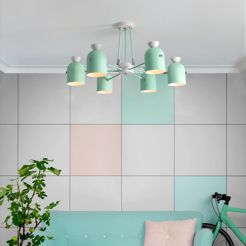 Macaron Loft Cup Pendant Light Metallic 3/6 Heads Chandelier in Candy Color for Living Room Clearhalo 'Ceiling Lights' 'Chandeliers' 'Modern Chandeliers' 'Modern' Lighting' 117203