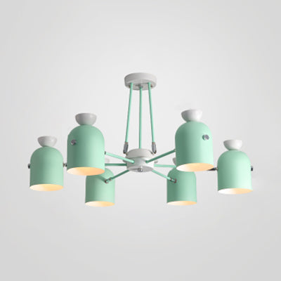 Macaron Loft Cup Pendant Light Metallic 3/6 Heads Chandelier in Candy Color for Living Room 6 Green Clearhalo 'Ceiling Lights' 'Chandeliers' 'Modern Chandeliers' 'Modern' Lighting' 117204