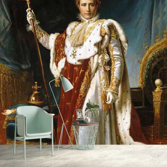 Vintage King Portrait Murals for Accent Wall Large Size Wall Covering in Blue and White Clearhalo 'Wall Decor' 'Wall Mural' 1172133