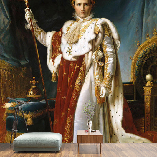 Vintage King Portrait Murals for Accent Wall Large Size Wall Covering in Blue and White Clearhalo 'Wall Decor' 'Wall Mural' 1172134