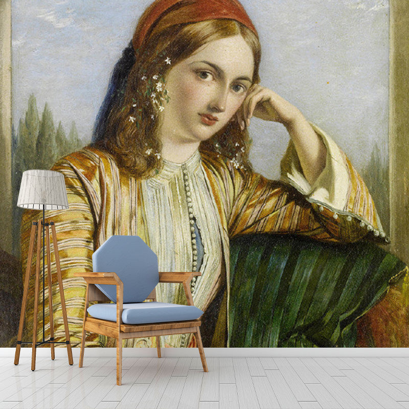 Sultana Hurrem Portrait Wallpaper Murals Classical Smooth Wall Decoration in Brown Clearhalo 'Wall Decor' 'Wall Mural' 1172279