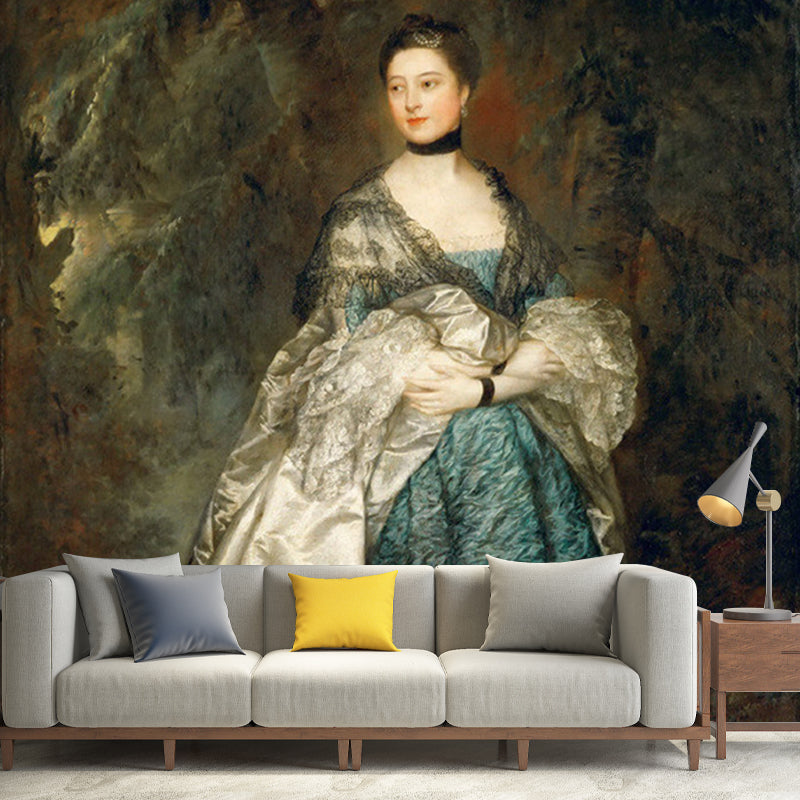 Whole Victorian Wall Mural Blue-Brown Joshua Reynolds Painting of Mrs. Susanna Hoare Wall Art, Custom Made Blue-Brown Clearhalo 'Wall Decor' 'Wall Mural' 1172357