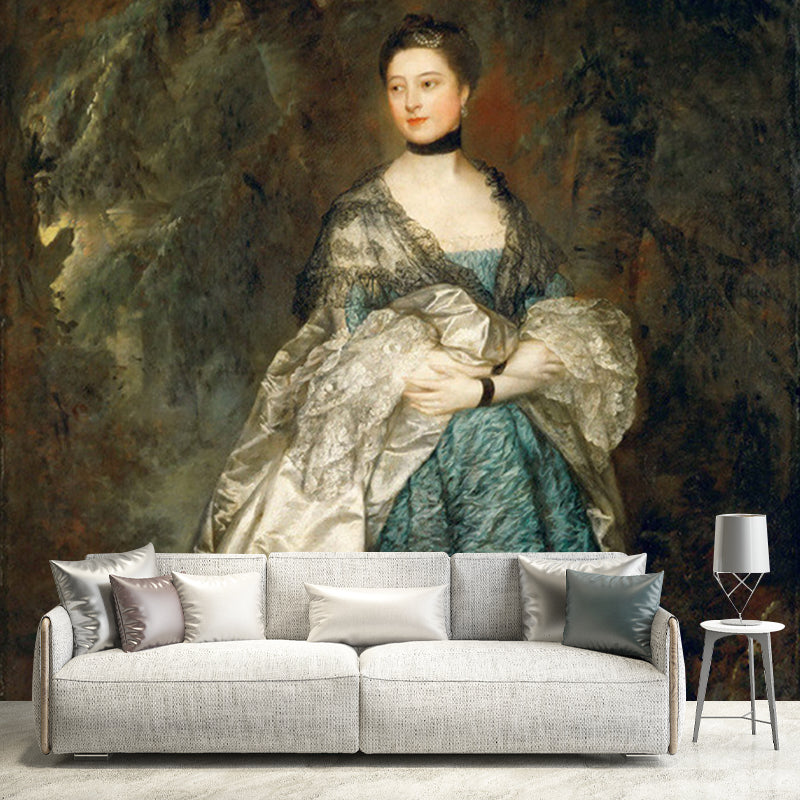 Whole Victorian Wall Mural Blue-Brown Joshua Reynolds Painting of Mrs. Susanna Hoare Wall Art, Custom Made Clearhalo 'Wall Decor' 'Wall Mural' 1172358