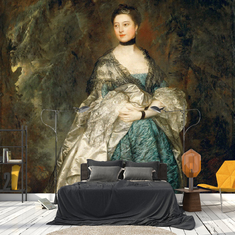 Whole Victorian Wall Mural Blue-Brown Joshua Reynolds Painting of Mrs. Susanna Hoare Wall Art, Custom Made Clearhalo 'Wall Decor' 'Wall Mural' 1172359