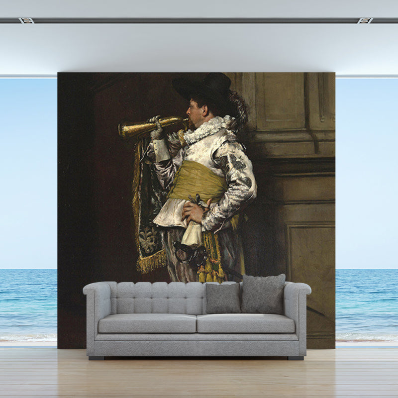 Victoria Trumpet Man Painting Mural Brown Home Gallery Wall Decoration, Size Optional Clearhalo 'Wall Decor' 'Wall Mural' 1172364