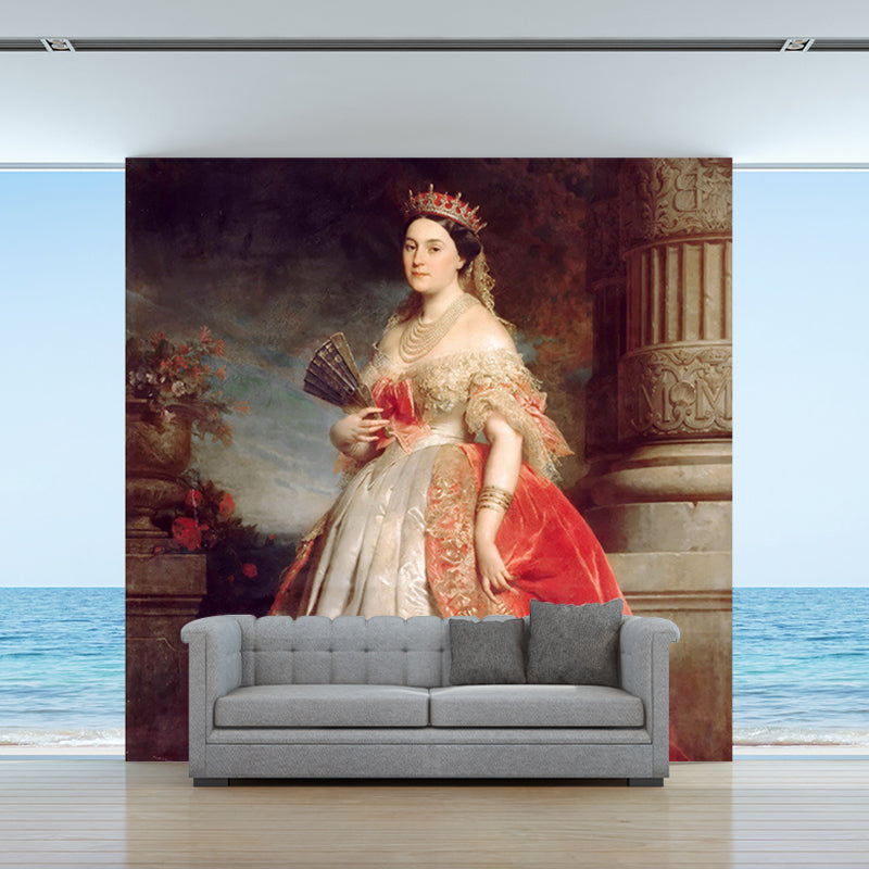 Whole Princess Mathilde Bonaparte Mural White and Brown Non-Woven Wall Art, Stain Resistant White-Brown Clearhalo 'Wall Decor' 'Wall Mural' 1172402