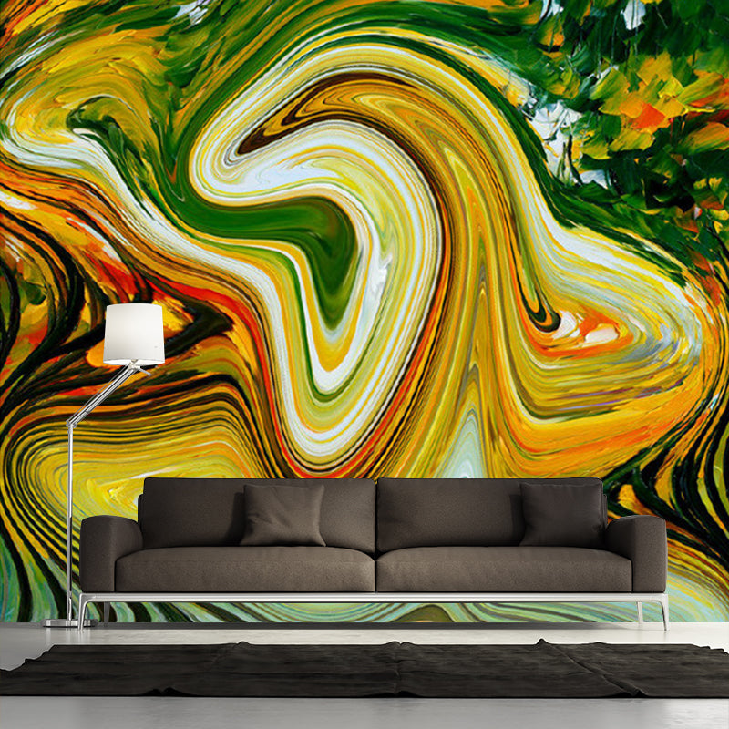 Artistry Oil Painting Lava Murals Yellow-Green Stain Resistant Wall Covering for Home Yellow-Green Clearhalo 'Wall Decor' 'Wall Mural' 1172447