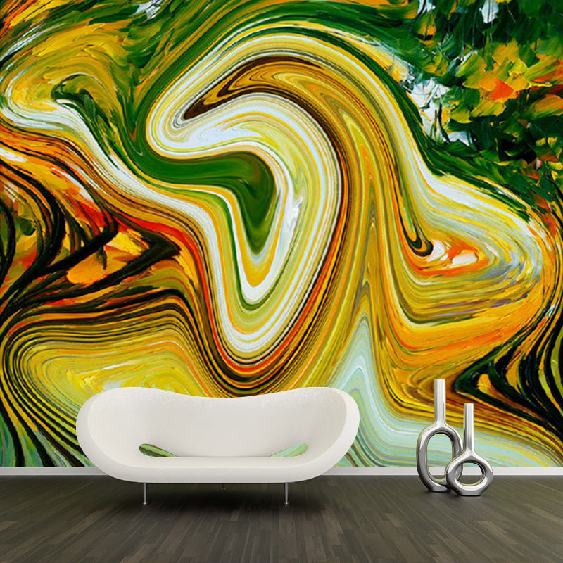 Artistry Oil Painting Lava Murals Yellow-Green Stain Resistant Wall Covering for Home Clearhalo 'Wall Decor' 'Wall Mural' 1172449