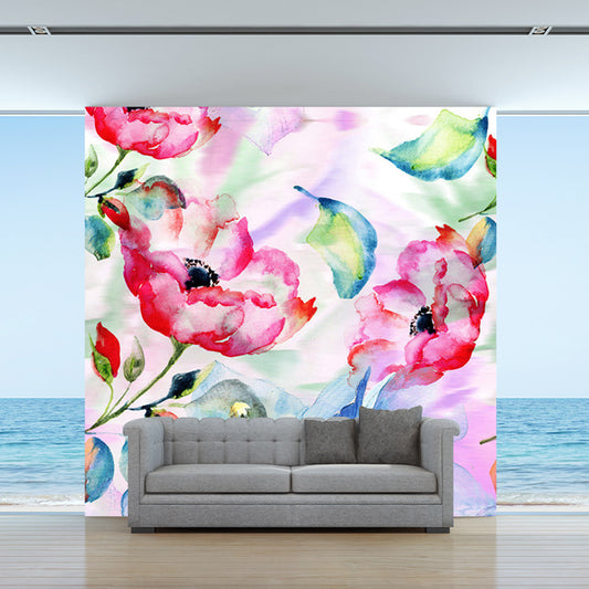 Stylish Watercolor Flower Mural Wallpaper Non-Woven Waterproof Green-Pink-Blue Wall Art for Home Clearhalo 'Wall Decor' 'Wall Mural' 1172463