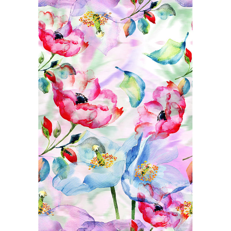 Stylish Watercolor Flower Mural Wallpaper Non-Woven Waterproof Green-Pink-Blue Wall Art for Home Clearhalo 'Wall Decor' 'Wall Mural' 1172465