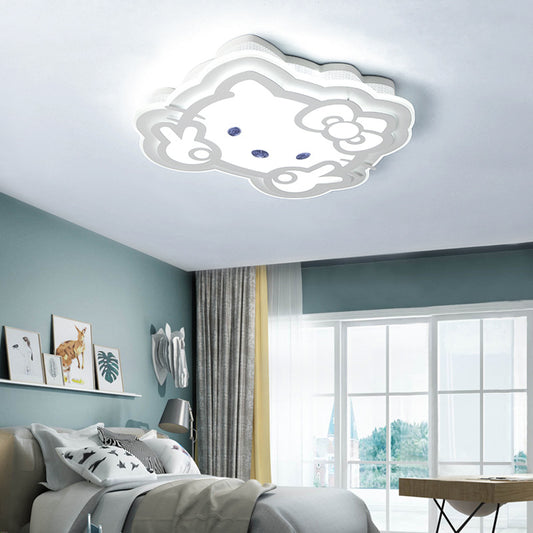 Acrylic Peace Sign Kitty Ceiling Mount Light Cartoon LED Ceiling Lamp for Baby Girls Room White White Clearhalo 'Ceiling Lights' 'Close To Ceiling Lights' 'Close to ceiling' 'Flush mount' Lighting' 1172482