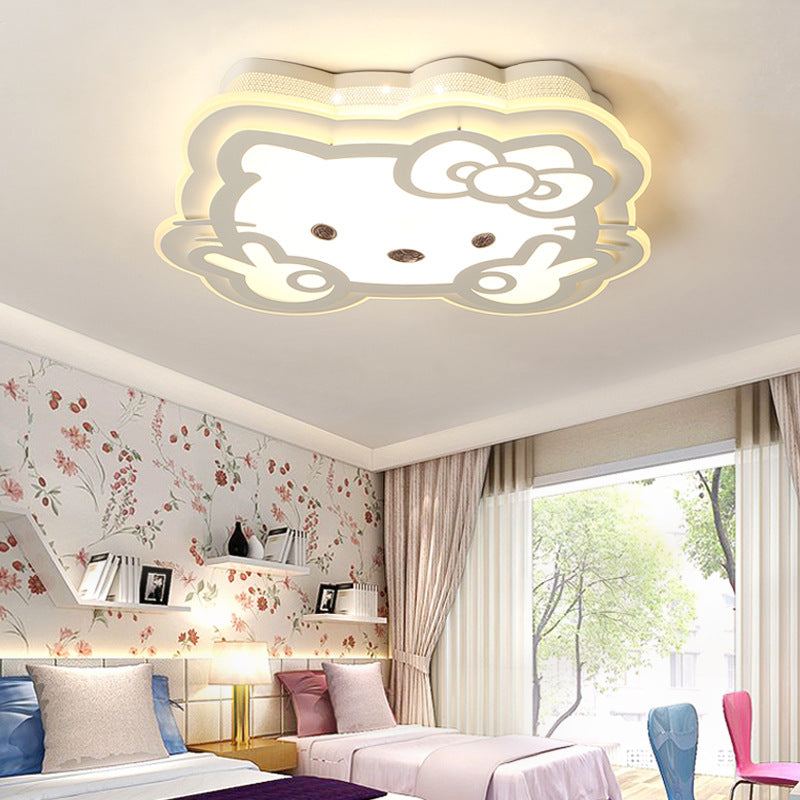 Acrylic Peace Sign Kitty Ceiling Mount Light Cartoon LED Ceiling Lamp for Baby Girls Room White Warm Clearhalo 'Ceiling Lights' 'Close To Ceiling Lights' 'Close to ceiling' 'Flush mount' Lighting' 1172483