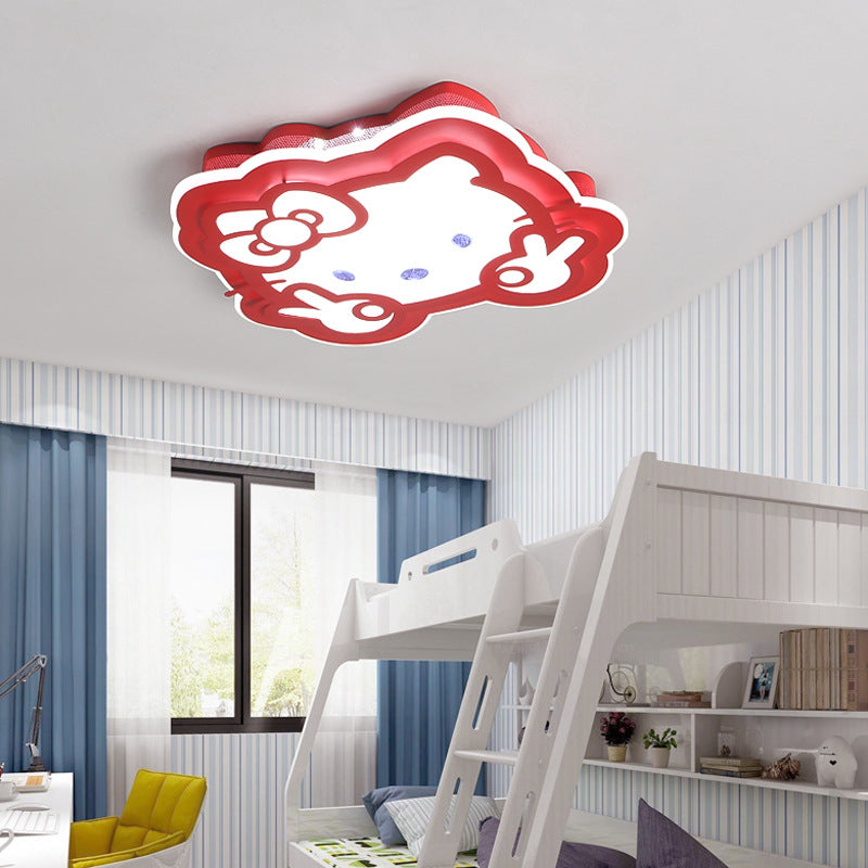 Acrylic Peace Sign Kitty Ceiling Mount Light Cartoon LED Ceiling Lamp for Baby Girls Room Red White Clearhalo 'Ceiling Lights' 'Close To Ceiling Lights' 'Close to ceiling' 'Flush mount' Lighting' 1172488