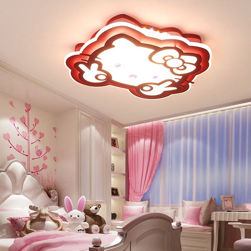 Acrylic Peace Sign Kitty Ceiling Mount Light Cartoon LED Ceiling Lamp for Baby Girls Room Red Warm Clearhalo 'Ceiling Lights' 'Close To Ceiling Lights' 'Close to ceiling' 'Flush mount' Lighting' 1172489