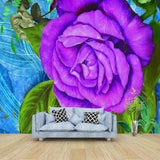 Blue-Purple Rose Murals Wallpaper Flower Modern Stain Resistant Wall Decor for Bedroom Clearhalo 'Wall Decor' 'Wall Mural' 1172507