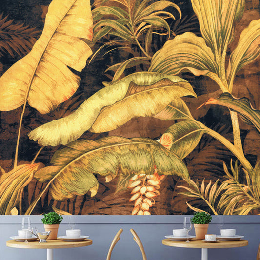 Stain-Proof Wall Covering Murals Tropical Non-Woven Wall Art with Banana Leaves Pattern Clearhalo 'Wall Decor' 'Wall Mural' 1172581