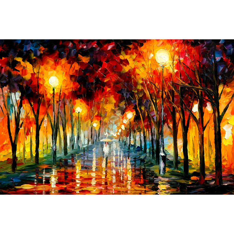 Stain-Resistant Murals Classical Non-Woven Wall Art with Raining Street at Autumn Night Pattern Clearhalo 'Wall Decor' 'Wall Mural' 1172648