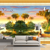 Tropical Water Park Mural Wallpaper for Living Room Custom Size Wall Art in Yellow-Green Clearhalo 'Wall Decor' 'Wall Mural' 1172676