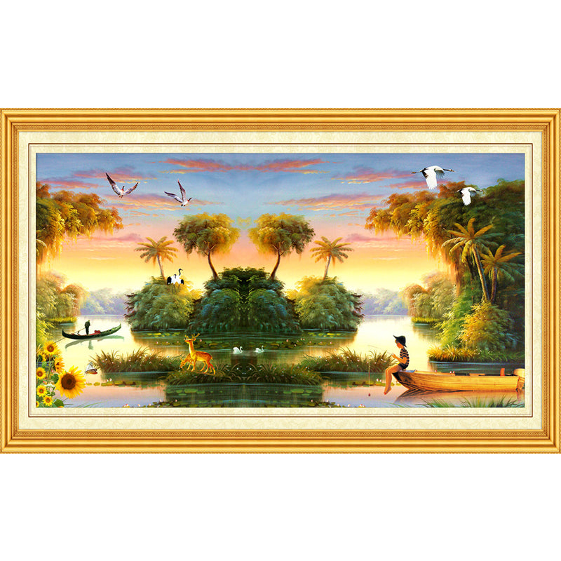 Tropical Water Park Mural Wallpaper for Living Room Custom Size Wall Art in Yellow-Green Clearhalo 'Wall Decor' 'Wall Mural' 1172678