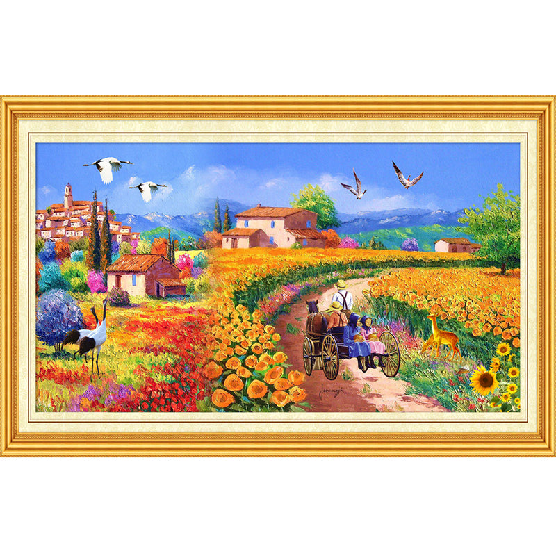 Artistic Flower Field Murals for Accent Wall Custom Size Wall Covering in Blue-Yellow Clearhalo 'Wall Decor' 'Wall Mural' 1172708