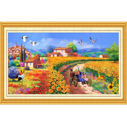 Artistic Flower Field Murals for Accent Wall Custom Size Wall Covering in Blue-Yellow Clearhalo 'Wall Decor' 'Wall Mural' 1172708