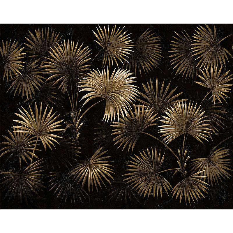 Tropical Plant Fern Leaves Mural Gold and Black Waterproof Wall Decor for Living Room Clearhalo 'Wall Decor' 'Wall Mural' 1172933