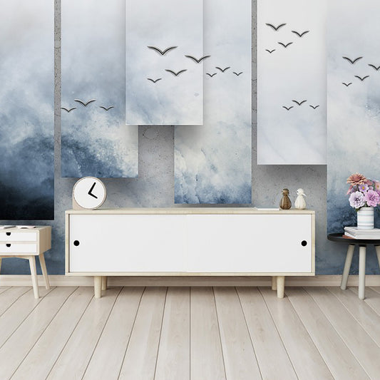 Tropical Sea Gulls Wallpaper Mural Royal Blue-White Stain Resistant Wall Decor for Bedroom Clearhalo 'Wall Decor' 'Wall Mural' 1173071