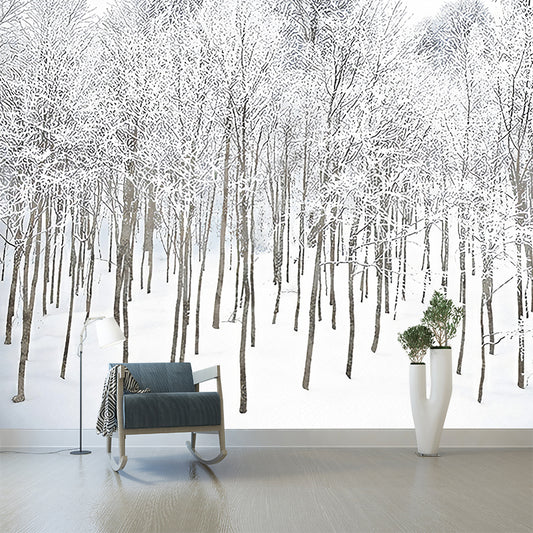 White Winter Rime Forest Mural Moisture-Resistant Wall Decoration for Teens Bedroom Clearhalo 'Wall Decor' 'Wall Mural' 1173076