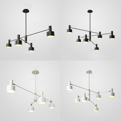 Black/White Nordic Long Arm Chandelier with Drum Shade Metal Hanging Lighting for Living Room Hote Clearhalo 'Ceiling Lights' 'Chandeliers' 'Modern Chandeliers' 'Modern' Lighting' 117309