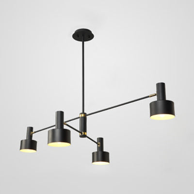 Black/White Nordic Long Arm Chandelier with Drum Shade Metal Hanging Lighting for Living Room Hote 4 Black Clearhalo 'Ceiling Lights' 'Chandeliers' 'Modern Chandeliers' 'Modern' Lighting' 117311