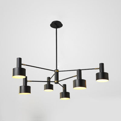 Contemporary Cylinder Shade Chandelier Metal 6 Lights Monochrome Suspension Light for Hotel Black Clearhalo 'Ceiling Lights' 'Chandeliers' 'Modern Chandeliers' 'Modern' Lighting' 117318