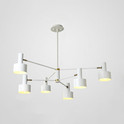 Contemporary Cylinder Shade Chandelier Metal 6 Lights Monochrome Suspension Light for Hotel White Clearhalo 'Ceiling Lights' 'Chandeliers' 'Modern Chandeliers' 'Modern' Lighting' 117319