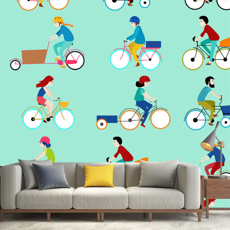 Bike Ride Transportation Mural Childrens Art Non-Woven Fabric Wall Covering for Bedroom Clearhalo 'Wall Decor' 'Wall Mural' 1173261