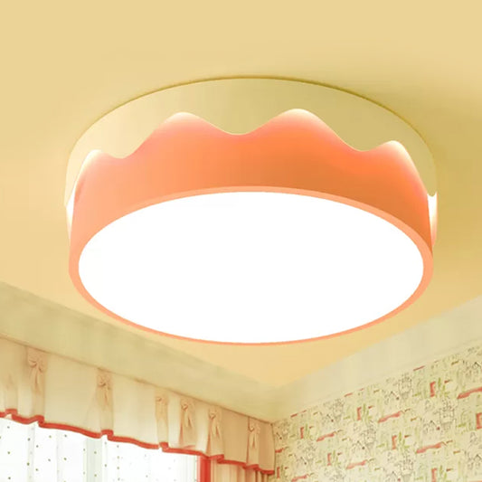 Pink Drum Ceiling Light Fixture Kids LED Acrylic Flush Mount Recessed Lighting in Warm/White Light Pink Clearhalo 'Ceiling Lights' 'Close To Ceiling Lights' 'Close to ceiling' 'Flush mount' Lighting' 1173581