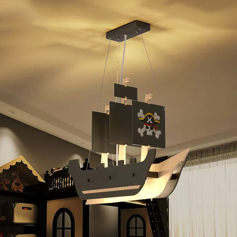 Metallic Pirate Ship Chandelier Light Cartoon LED Grey Hanging Pendant Lamp in Warm/White Light Clearhalo 'Ceiling Lights' 'Chandeliers' Lighting' options 1173591