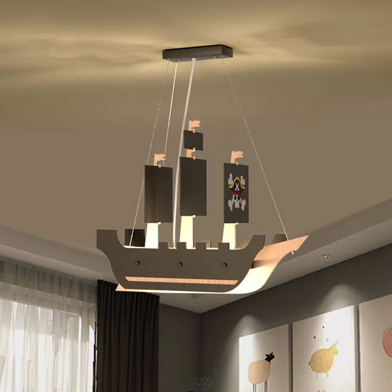 Metallic Pirate Ship Chandelier Light Cartoon LED Grey Hanging Pendant Lamp in Warm/White Light Clearhalo 'Ceiling Lights' 'Chandeliers' Lighting' options 1173592