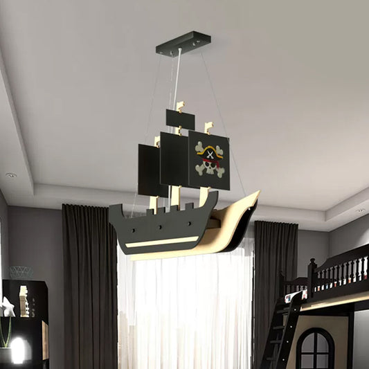 Metallic Pirate Ship Chandelier Light Cartoon LED Grey Hanging Pendant Lamp in Warm/White Light Clearhalo 'Ceiling Lights' 'Chandeliers' Lighting' options 1173593