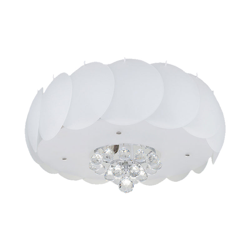 Drum Frosted White Glass Flushmount Modern 4/5 Bulbs Bedroom Ceiling Lamp with Crystal Ball, 19.5"/23.5" Width Clearhalo 'Ceiling Lights' 'Close To Ceiling Lights' 'Close to ceiling' 'Flush mount' Lighting' 1173632